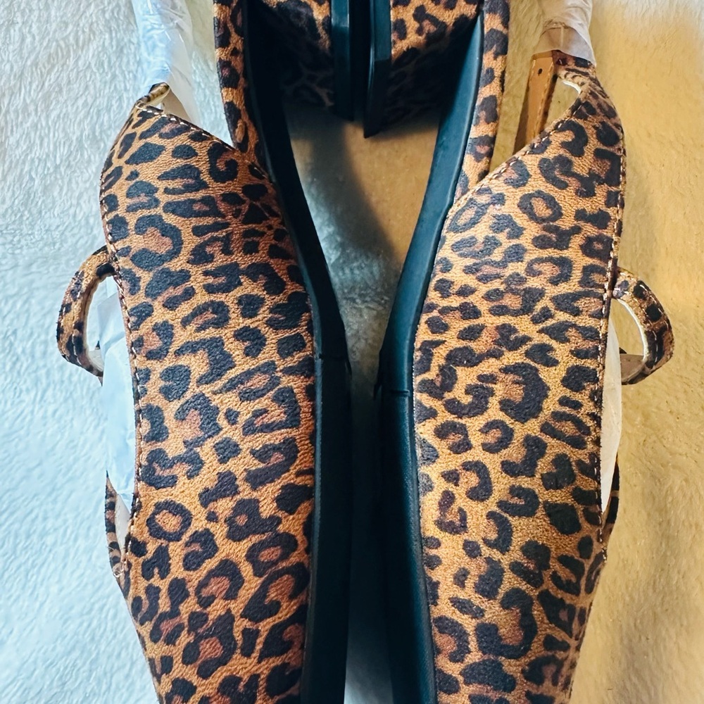 C. Paravano Square Toe Slingback Flats Leopard Print Mary Jane Sz#EU38.5 US#8 - Picture 9 of 12